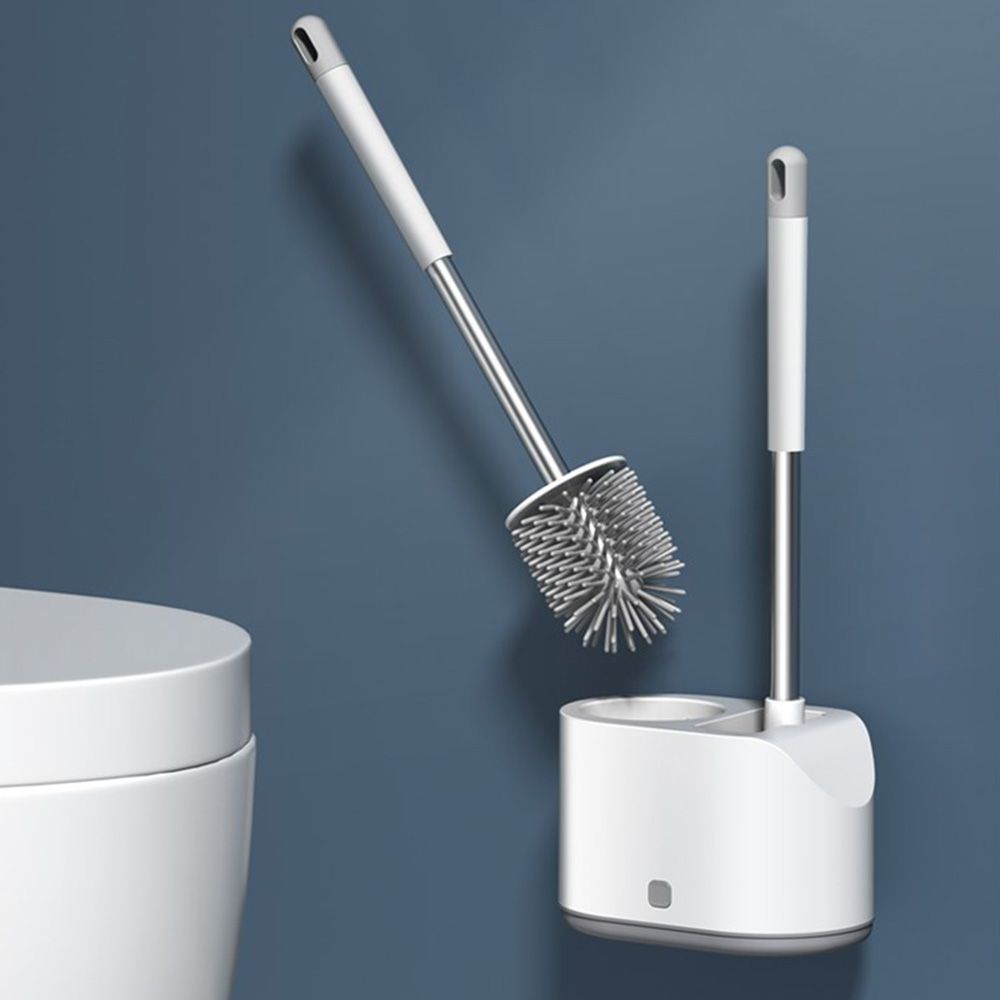 Bathroom double toilet brush Silicone toilet brush hard bristle brush Creative double brush head household cleaning set