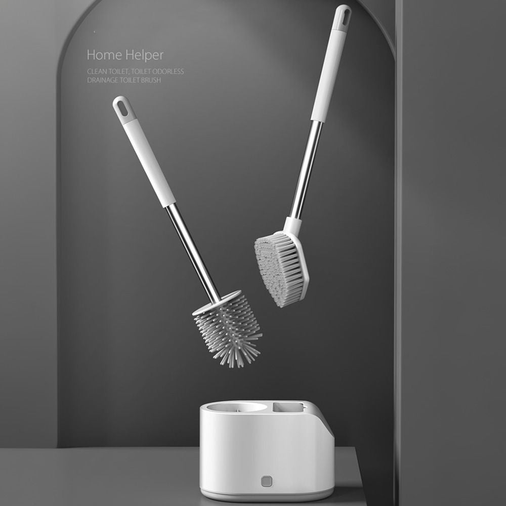 Bathroom double toilet brush Silicone toilet brush hard bristle brush Creative double brush head household cleaning set