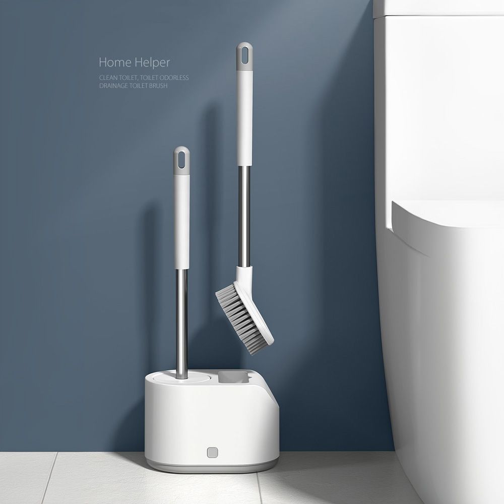 Bathroom double toilet brush Silicone toilet brush hard bristle brush Creative double brush head household cleaning set